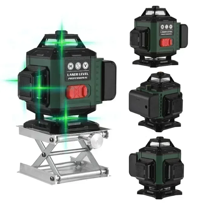 Laser Level 12/16 Lines 4D Self-Leveling 360° Horizontal and Vertical Cross Super Powerful 3000mAh Battery Green Laser Beam Line