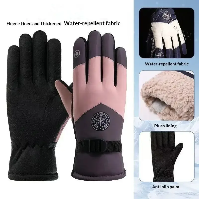 الشتاء للجنسين على الجليد قفازات التزلج عدم الانزلاق للماء دراجة نارية ركوب الدراجات الصوف قفازات الثلج الدافئة