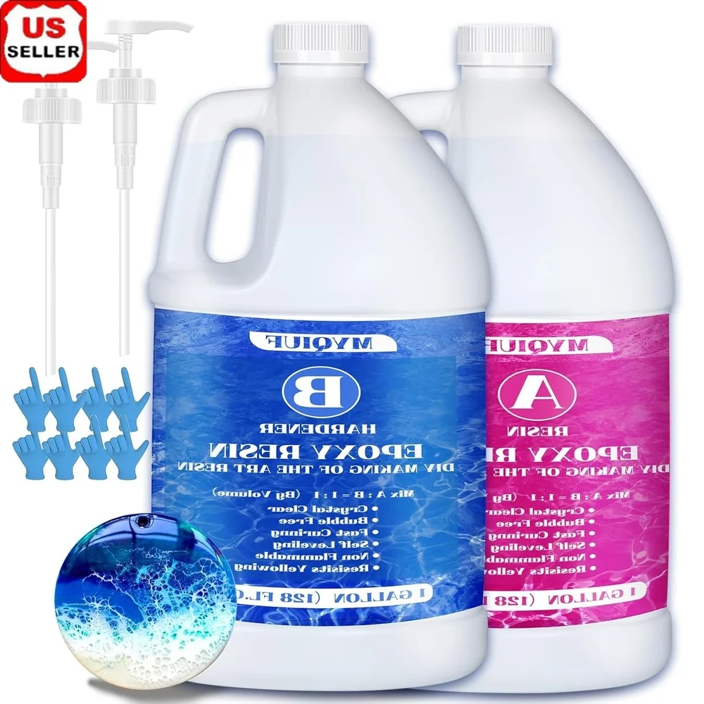 

Кристально чистый комплект из эпоксидной смолы, 2 галлона, без VOC, без дымов, самовыравнивающиеся прочные формы для поделок своими руками, деревянные столы