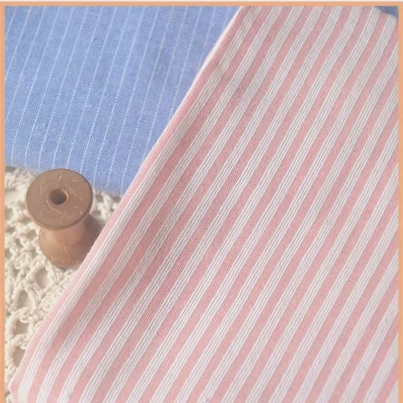 

Powder-white navy blue vertical thin stripes cotton and linen summer top shirt skirt pillow cover sofa towel children's doll