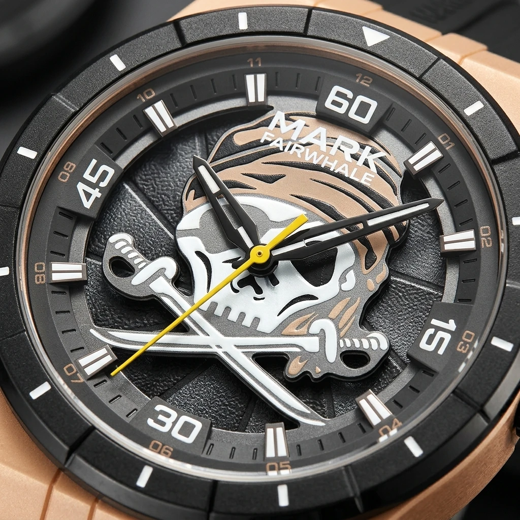 Mark Fairwhale Men Quartz Wristwatch Pirate Skull Dial Silicone Strap Waterproof Fashion Sports Watch Reloj Hombre