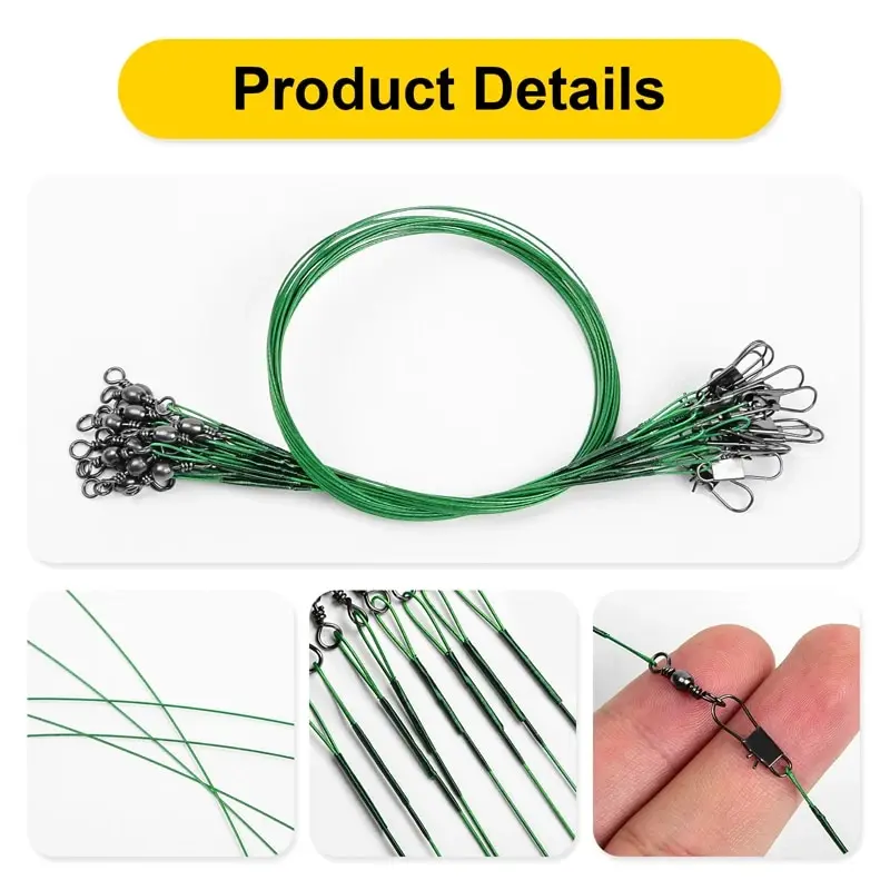 20PCS Sliver Anti Bite Steel Fishing Line Steel Wire Leader With Swivel Fishing Accessory Lead Core Leash Fishing Wire 15CM-30CM