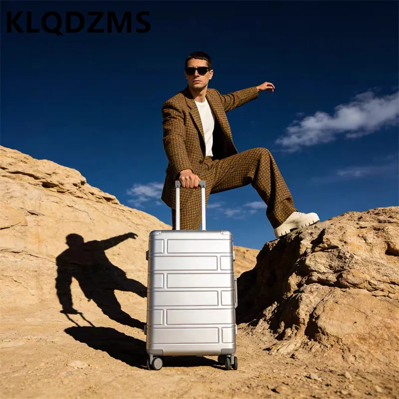 

KLQDZMS All Aluminum Magnesium Alloy Boarding Box Luggage Bag 20"24"28 Inch Business RollingTrolley Case Men's Cabin Suitcase