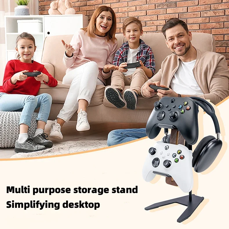 حامل سماعة الرأس Airpods Max متعدد الاستخدامات، حامل تخزين وحدة التحكم في الألعاب ثنائي الاستخدام من الخشب الصلب مع خطاف سماعة الألعاب من الألومنيوم