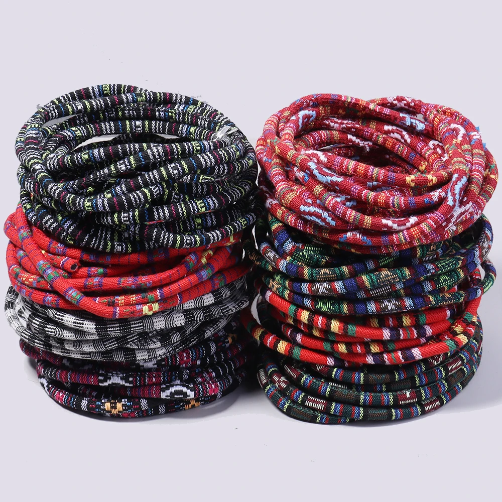 5 Yards runde Baumwollschnüre, handgefertigt, 6 mm, buntes Ethno-Stil-Seil für Ornamente, DIY-Handwerk, Material, Kleidungszubehör