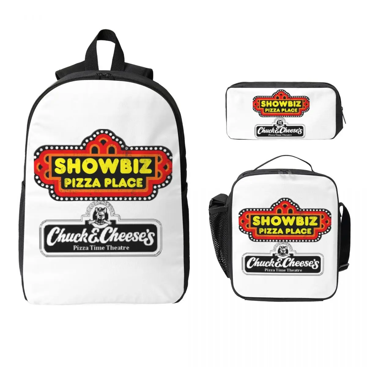 Chuck E Cheeses Pizza Time Theater Backpack BookBag School Bag Laptop Shoulder Bags 3ps Insulated Lunch Bag Pencil Case