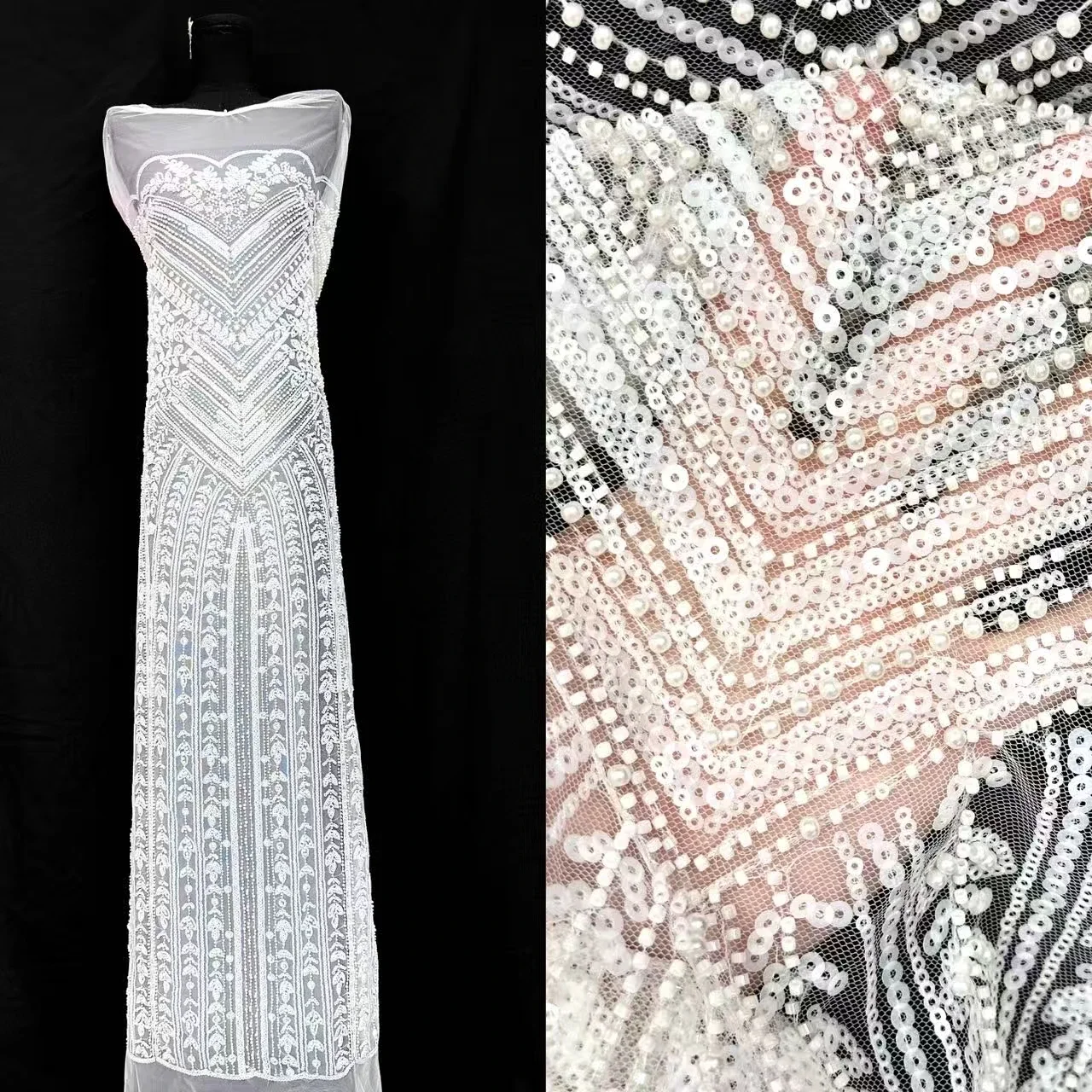 ผ้าลูกไม้แอฟริกันสีขาวปักเลื่อมสำหรับเจ้าบ่าวเจ้าสาวชาวไนจีเรีย ผ้าลูกไม้ฝรั่งเศสคุณภาพสูงสำหรับงานแต่งงาน รุ่น CC1678