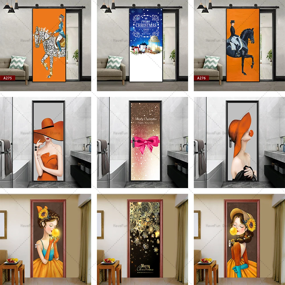 2024 Christmas Door Stickers Light Luxury Style Full Package Beautification Apartment Elevator Bedroom Living Room Door Stickers