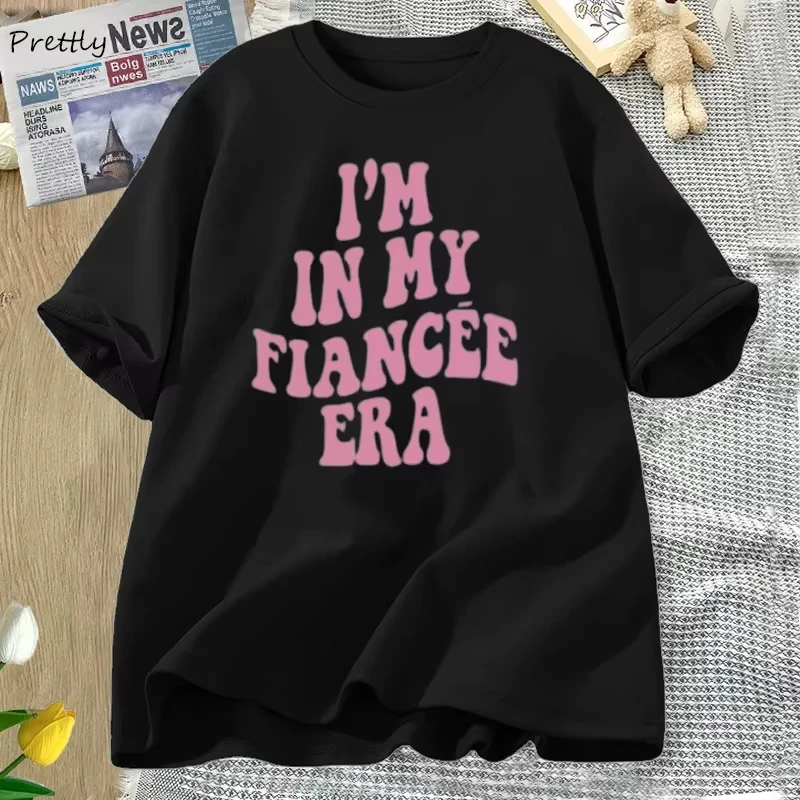 

I'm in My Fiancee Era T Shirt Women Retro Bride To Be Tee Groovy Bachelorette Party T-shirt Bridal Tees Women's Clothing