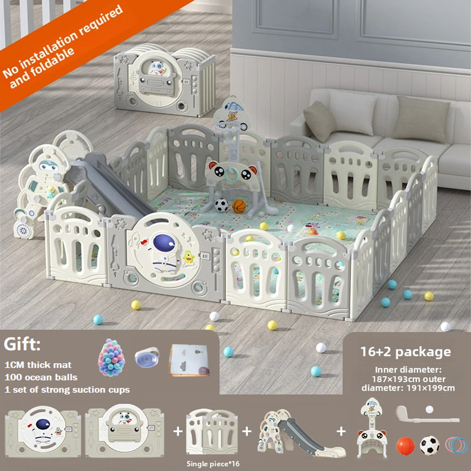 DIY-babybox met verstelbare meerdere maten, veilig materiaal, opvouwbaar, cartoonontwerp, binnen en buiten, eenvoudige installatie, winterbaby - afbeelding 1