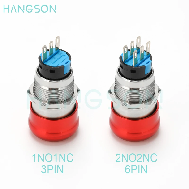 金属製の緊急停止スイッチ,12v-250v,ステンレス鋼,赤,キノコ16 19 22 25mm,1n1ncのモーメンタリスイッチ