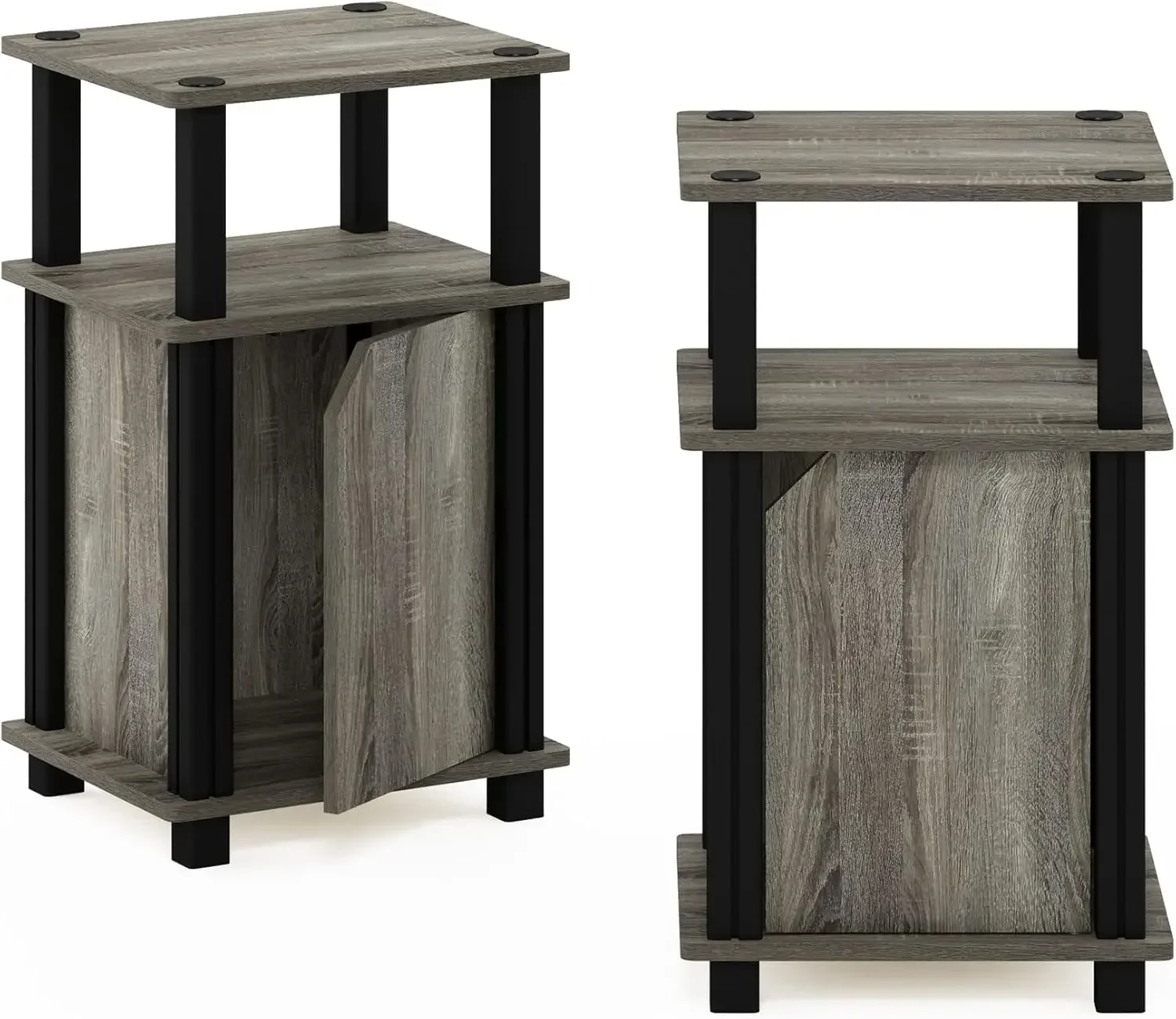 Brahms 3-Tier End Side Sofa Table/Nighstand with Door, 2-Pack, French Oak/Black