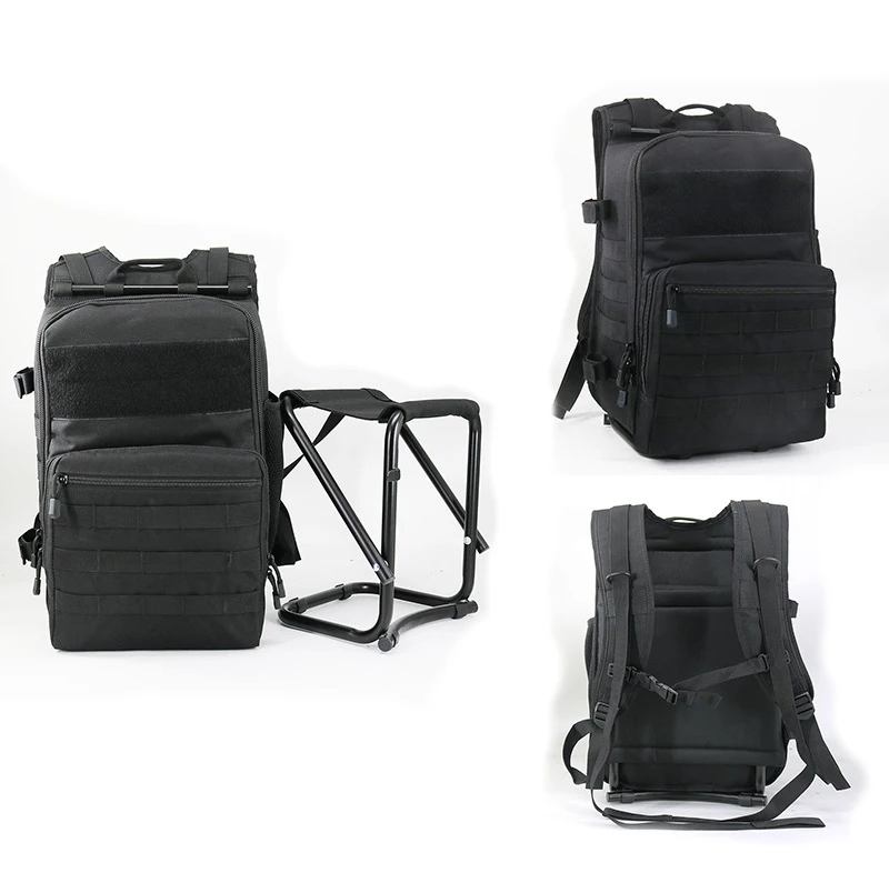Large Capacity Camping Backpack with Outdoor Folding Chair Tactical Backpack with Stool Hiking Travel Bag Sports Climbing Hiking