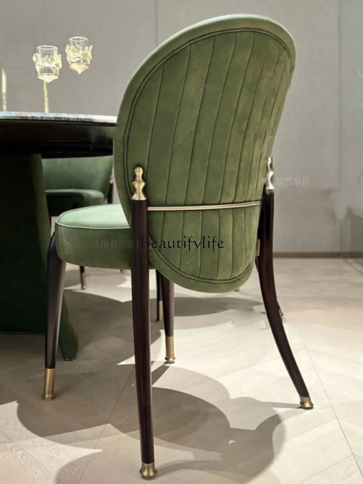 

Italian Dining-Table Chair Light Luxury High-Grade Home Villa Club French Retro Green Dining Chair