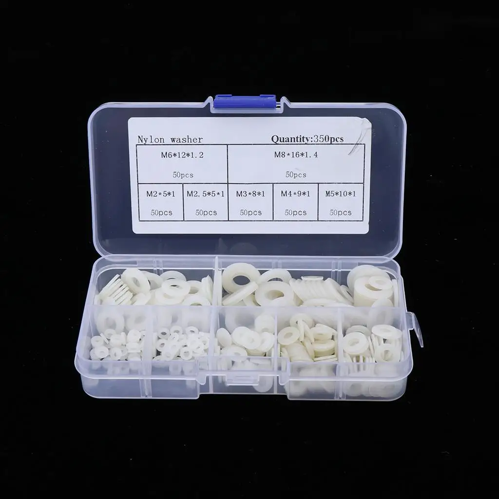 350 Pieces .5 5 M6 M8, Nylon Flat Washer Screw Comes with Plastic Box