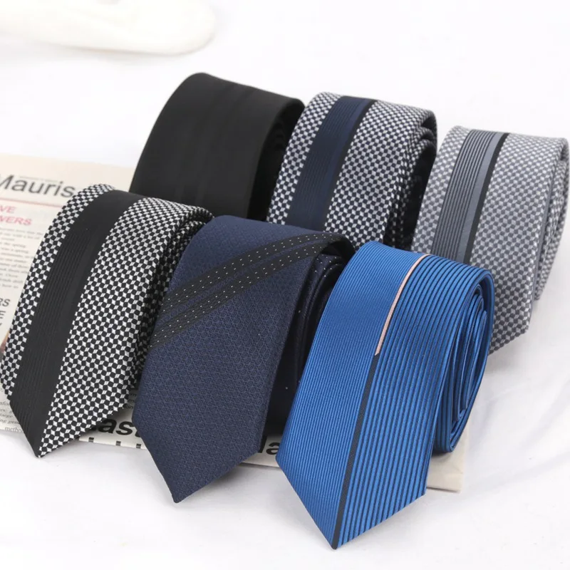 

New Mens Jacquard Tie Fashion Black Necktie Stripe Patchwork Polyester Male Skinny Party Business Ties Suit Shirt Accessory Gift