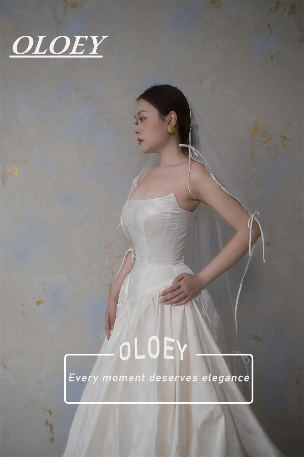 OLOEY Simple Strapless A-line Wedding Dresses Pleated Taffeta Puffy Bridal Gowns Customized Lace-up Korea Photoshoot 웨딩드레스