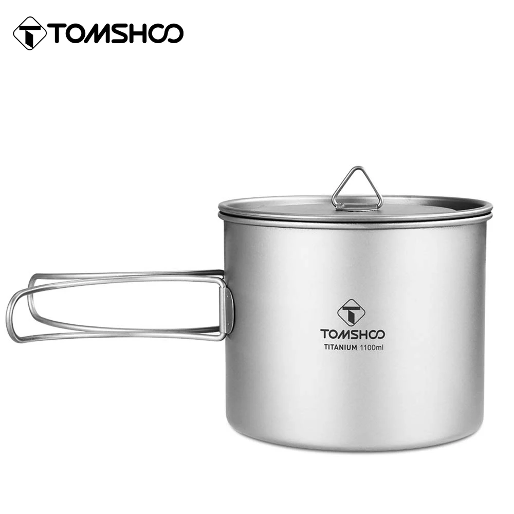 Tomshoo 1100ml Titanium Mug Outdoor Camping Picnic Water Cup Camping Tableware Cookware w/ Lid Camping Accesorios Cookware Camp