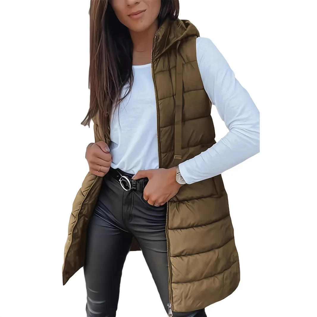 

Oversized Waistcoat Plus-Sized Quilted Padded Vest Cotton-Lined Zippered Front-Zip Gilet Thermal Longline Everyday Jacket