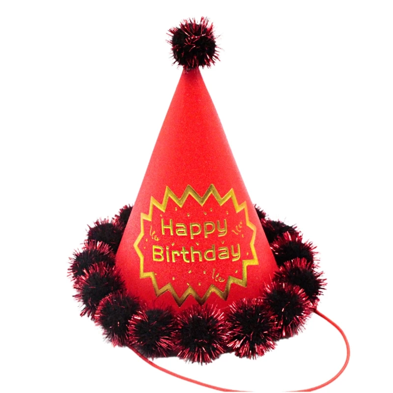 Chapeaux cône fête pour enfants, chapeaux fête, chapeau d'anniversaire, chapeaux coniques avec pompons élastiques