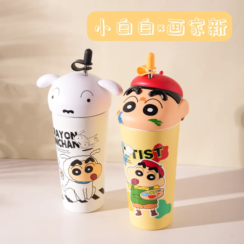 

Anime Crayon Shin-Chan Stainless Steel Thermos Kawaii 600ml Straw Mug Food Grade Material Kawaii Flask Girl'S Birthday Present