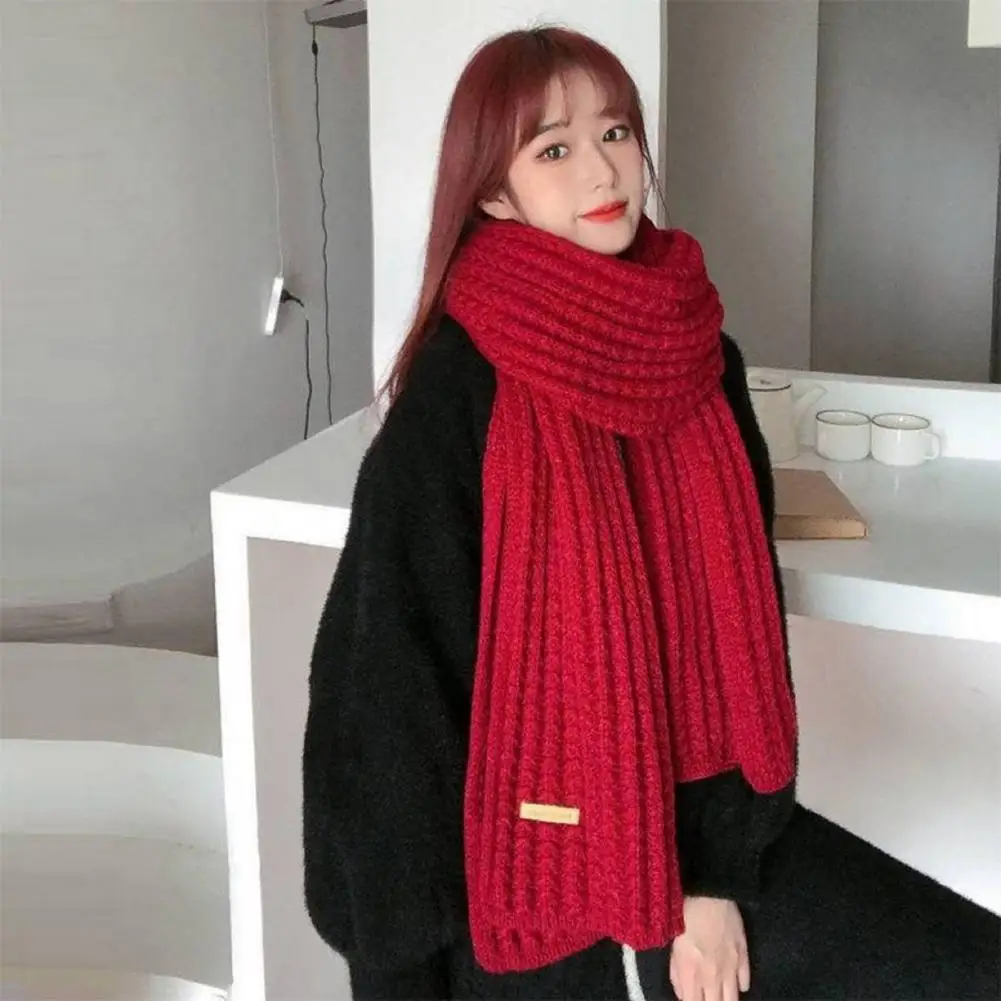 Winter Scarf Knitted Women Scarf Thickened Elastic Windproof Warm Shawl Lady School Outdoor Scarf Clothes Accessories