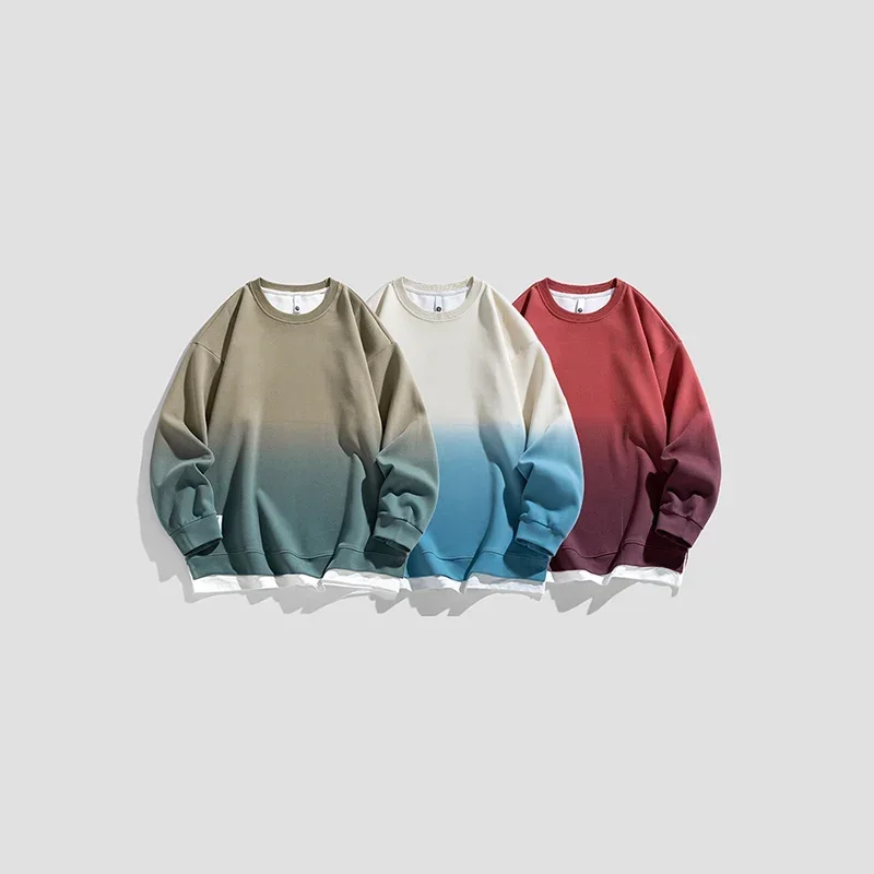 TFETTERS Brand Red Fake Two Pieces Man Sweatshirts Autumn Winter New Ombre Baggy Splicing Sweatshirts Men Casual Male Clothes