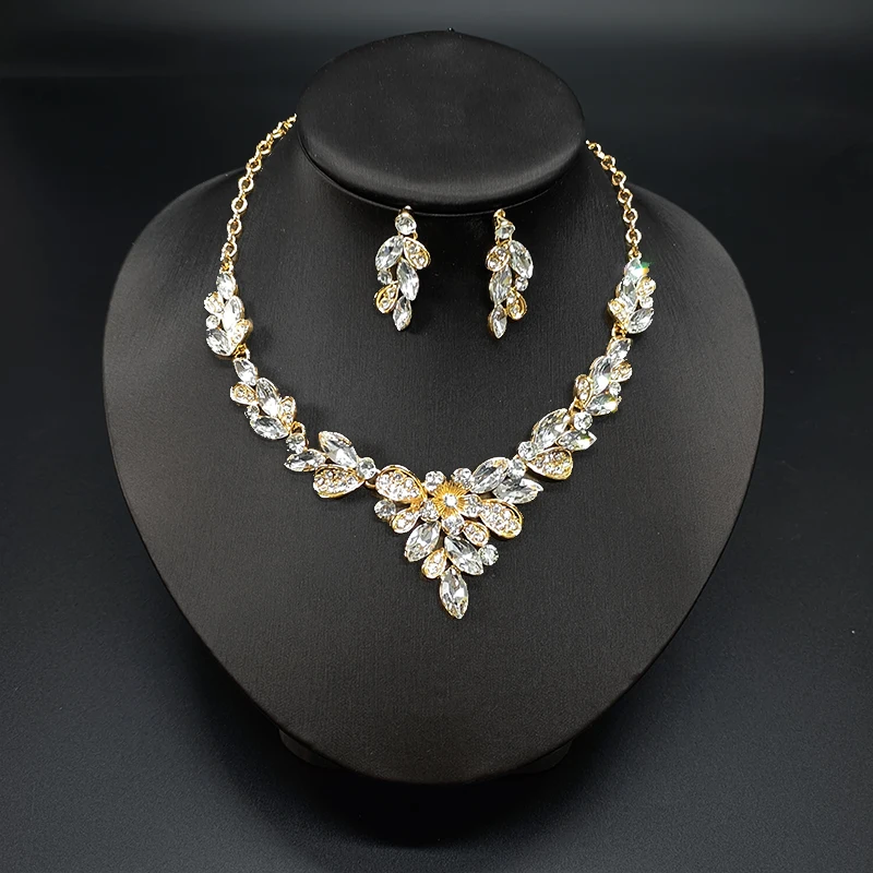 3 Pcs/set Niche Crystal Bride Jewelry Luxurious Rhinestone Personalized Necklace Earring Women Ceremony Banquet Jewelry Set Gift