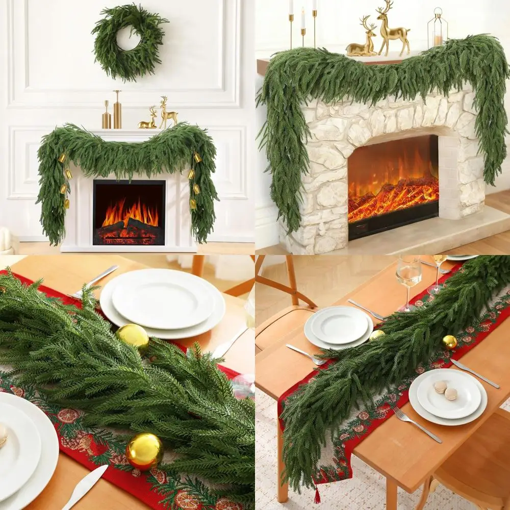 

6FT Dual Set Christmas Norfolk Pine Artificial Garlands for Indoor/Outdoor Holiday Decor