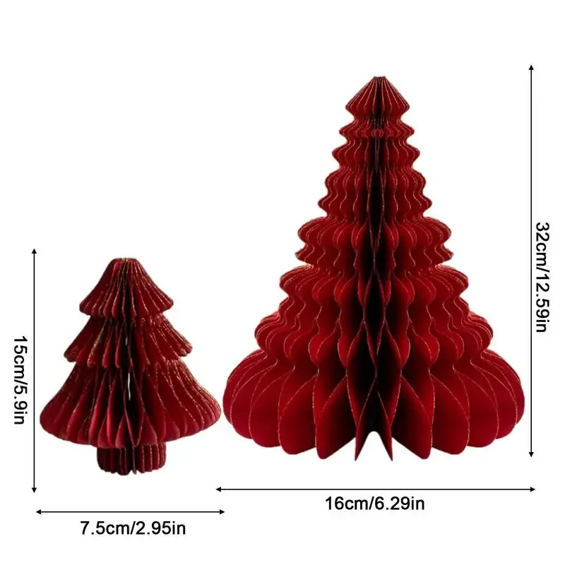 2Pcs/set Mini Christmas Tree Honeycomb Tissue Paper Tree Christmas Photo Props Party Decoration New Year Home Decor