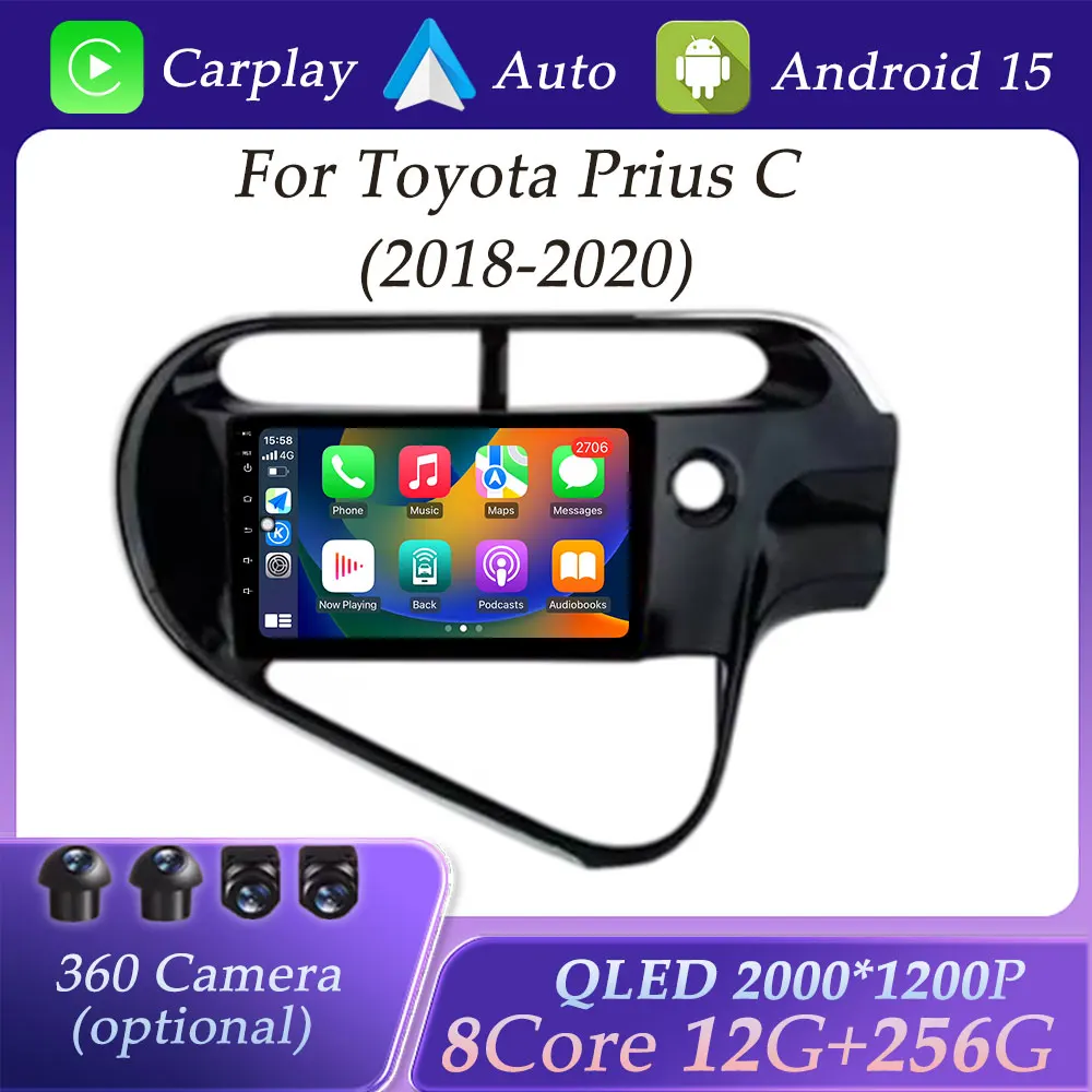 

Автомобильный радиоприемник, видео-аудио, мультимедийный плеер для Toyota Prius C 2018-2020, QLED-экран, WIFI CarPlay, GPS-навигация, BT, разделенный экран