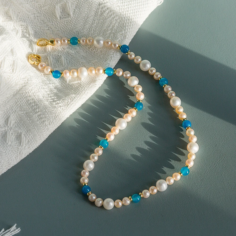 

Natural White And Pink Round Pearls Mixed Freshwater Necklace 18", Durable Nacre, Shiny Gift PN042
