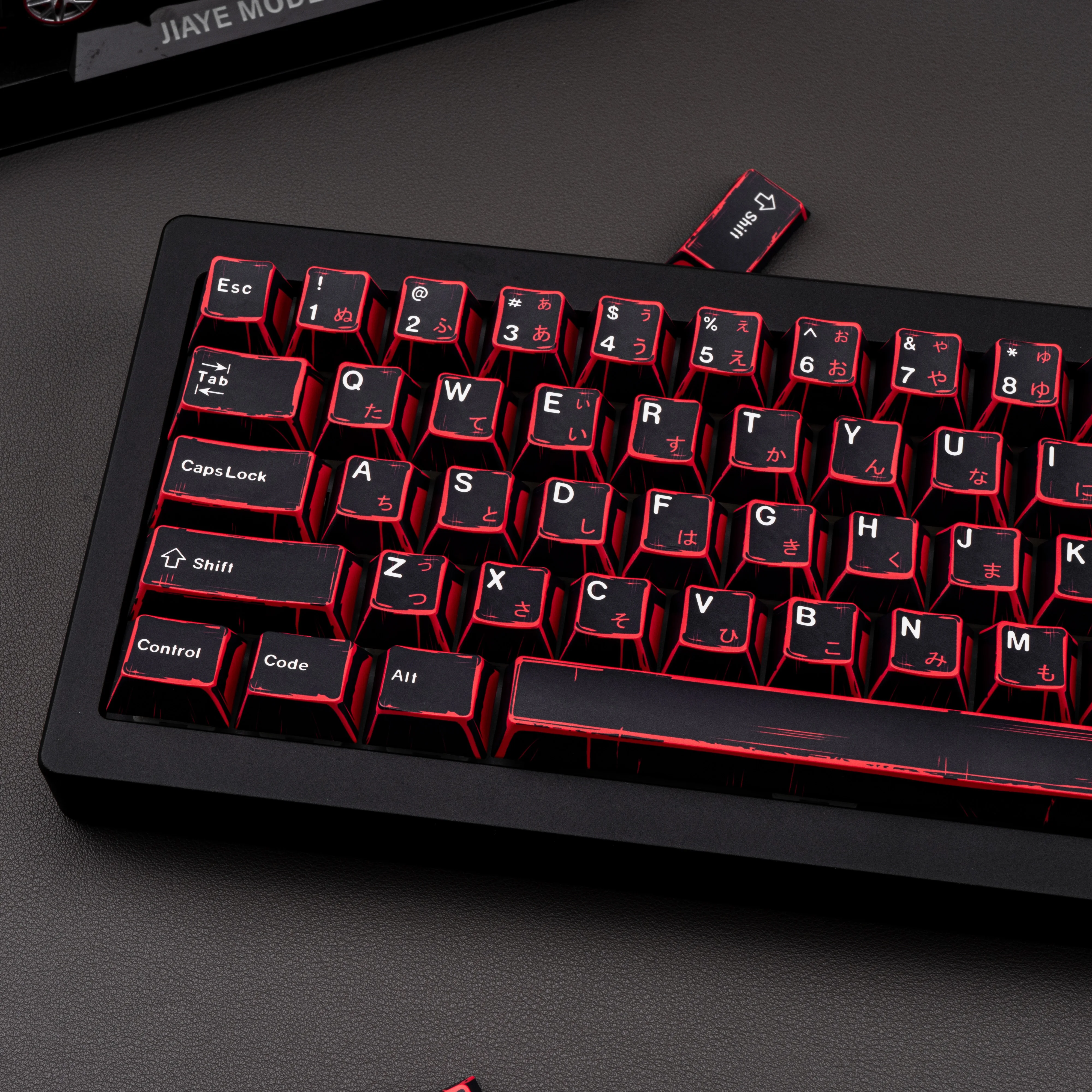 136 Keys Minimalist Black Red Japanese Manga Keycap PBT Five-sided Sublimation Chreey Keycap for Wooting Mechanical Keyboard