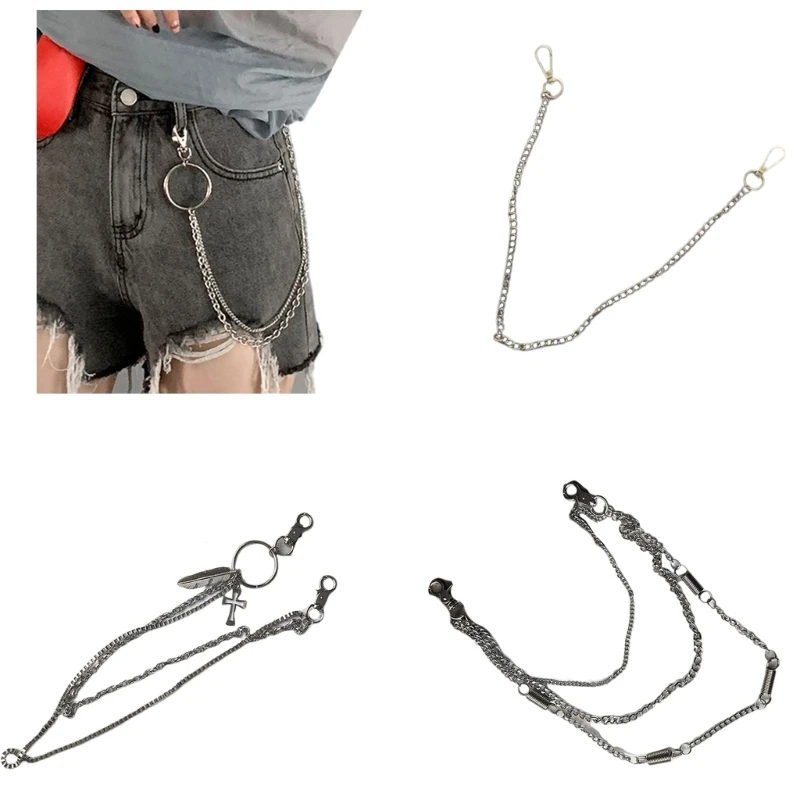 Punk Jeans Pants Chain Multi Layer Chain Punk Crosses Charm Waist Wallet Chain Summer Belt for Dancers