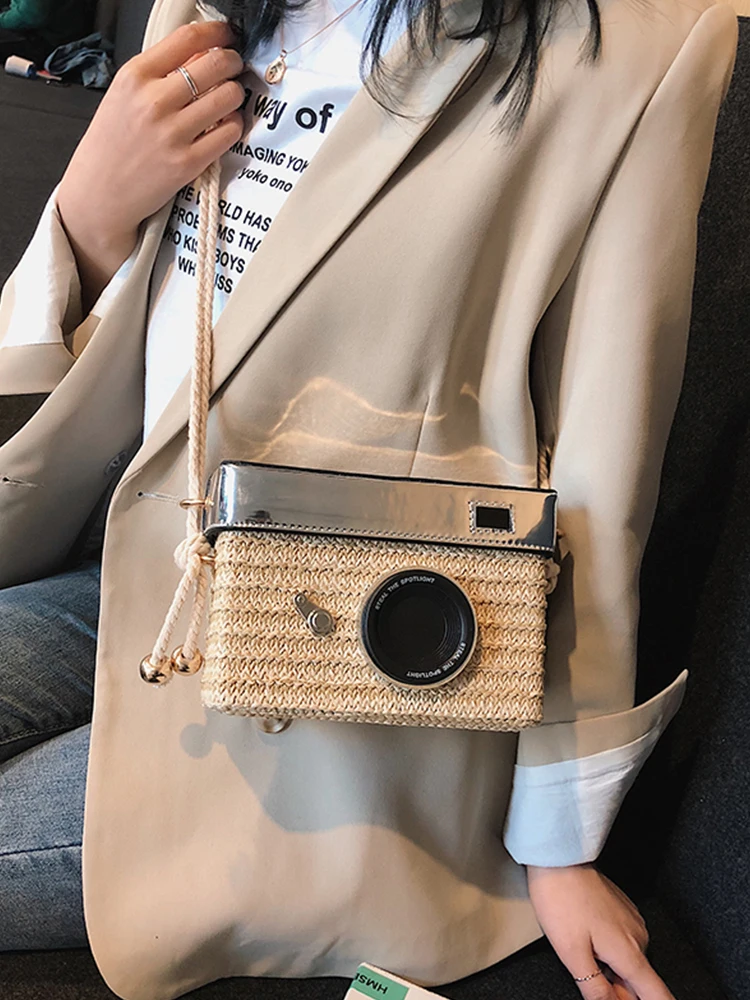 

Women'S Fashion Camera Shape Shoulder Bag Designer Brand Straw Messenger Bag Female Summer Casual Simple Woman Box Bag 2022 New