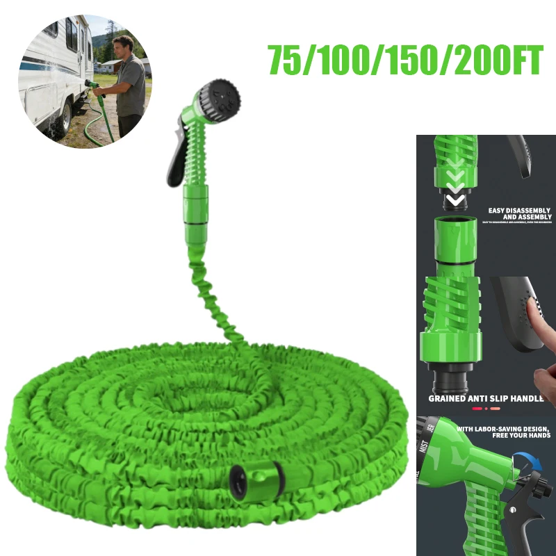 75-200FT Retractable Garden Hose with Seven Spray Patterns Suitable for Pets, Cars, Gardens, and Patios