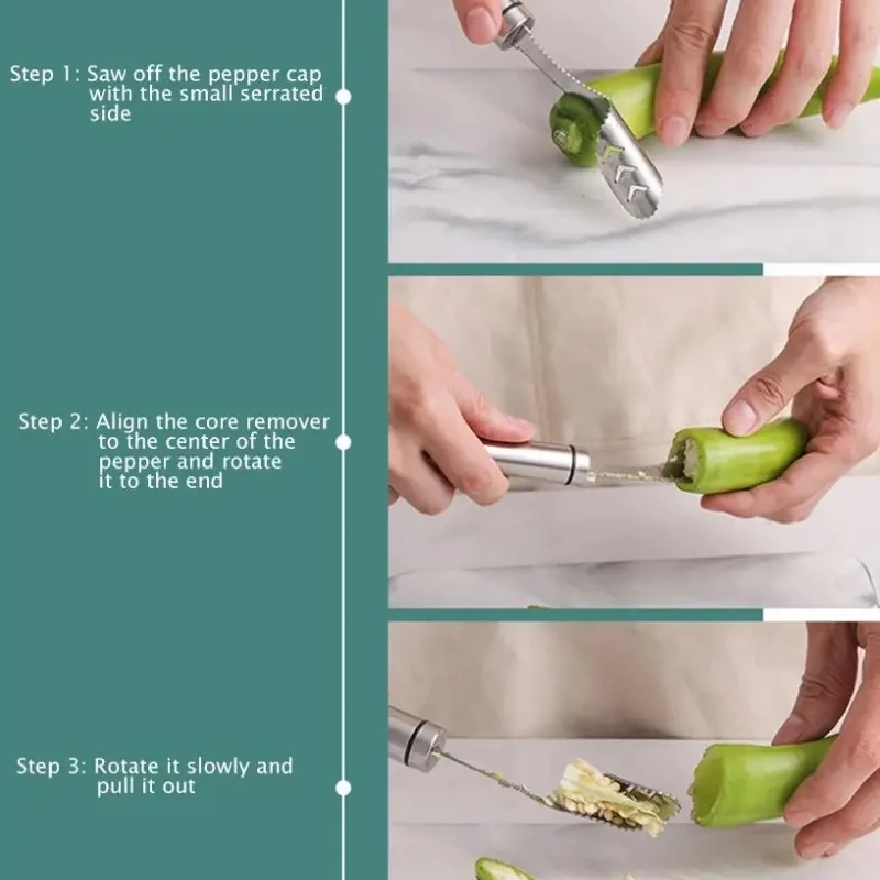 Stainless Steel Chili Pepper Corer Bitter Melon Chili Pepper Seed Remover Coring Knife Vegetable Cutter Kitchen Items