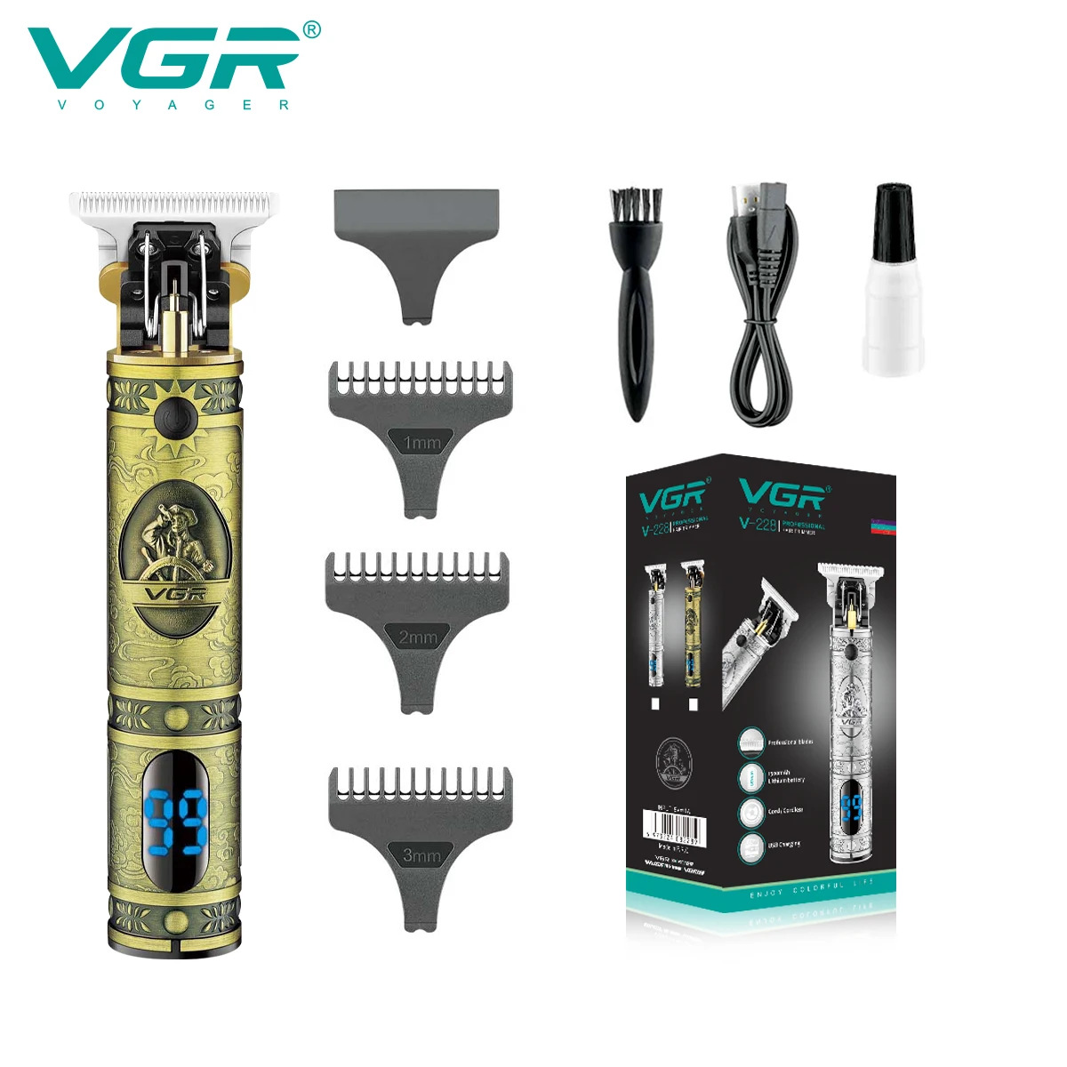 Electric Hair Clipper para homens, aparador de barbeiros profissional, cuidados pessoais, atualização, T9, LCD, VGR 228, V228