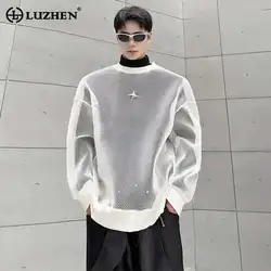 LUZHEN 2024 Autumn High Street Perspective Original Mesh Design Sweater Men's Fashion Metal Buckle Decorate Casual Tops LZ3027