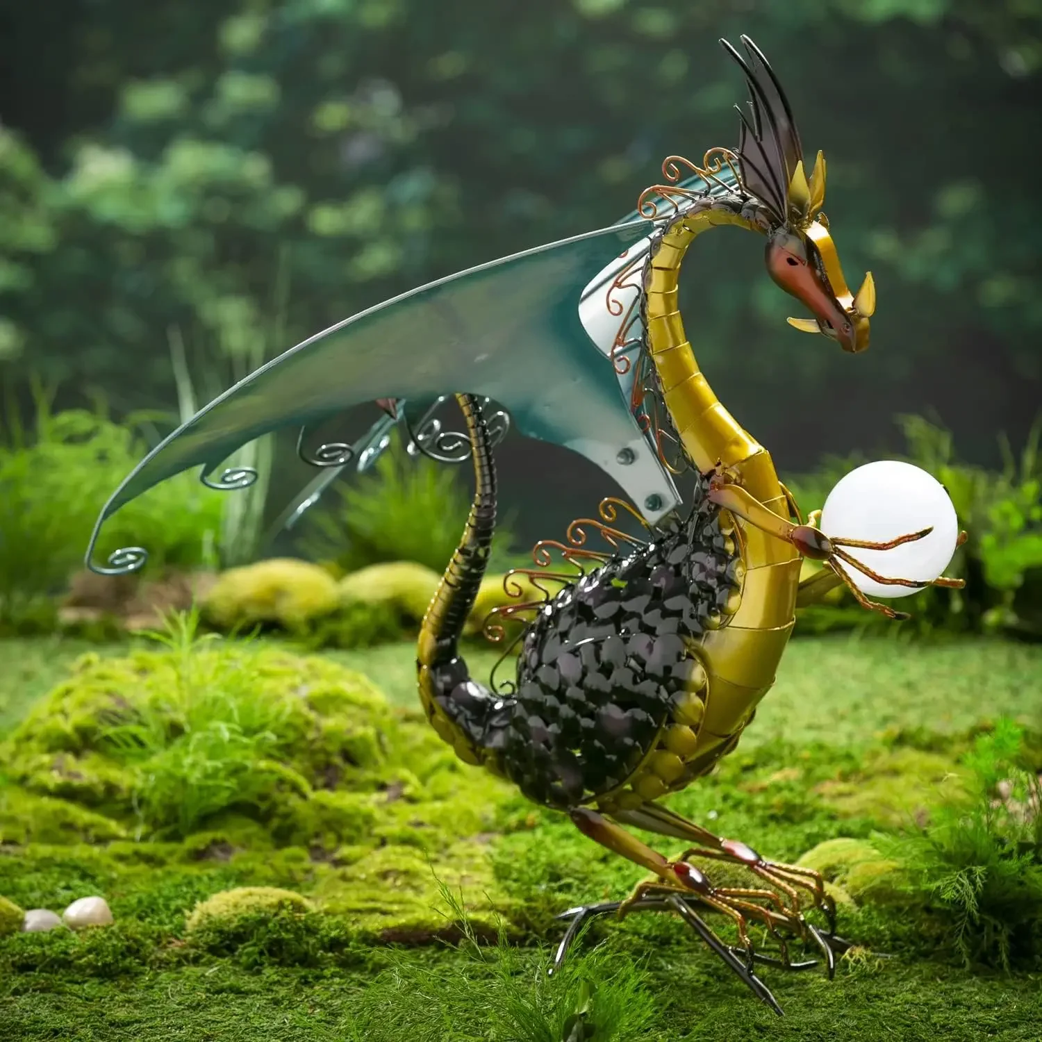Wind & Weather Dragon Garden Sculpture with Solar Globe |13.75 x 19 x 25.4 Inches |Weather Resistant and Outdoor Safe |Porch Gar