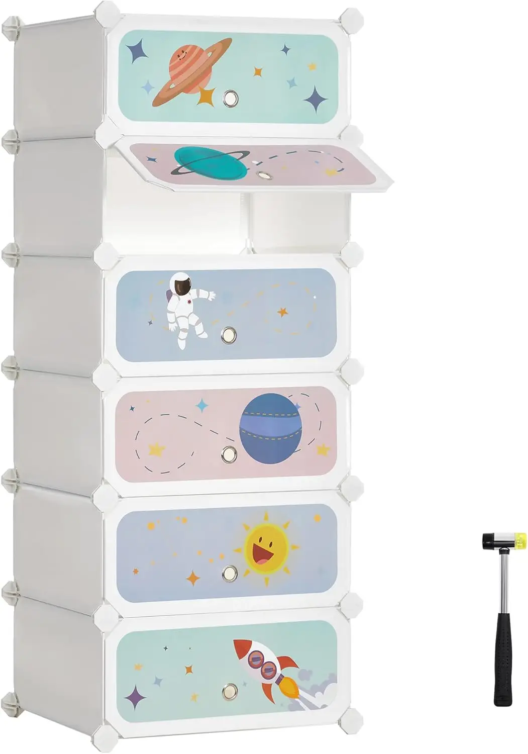 

SONGMICS Kids' Shoe Rack with Doors, 6-Slot Stackable Storage Organizer, Plastic Wardrobe, Toys, Books, Clothes, 12.2 x