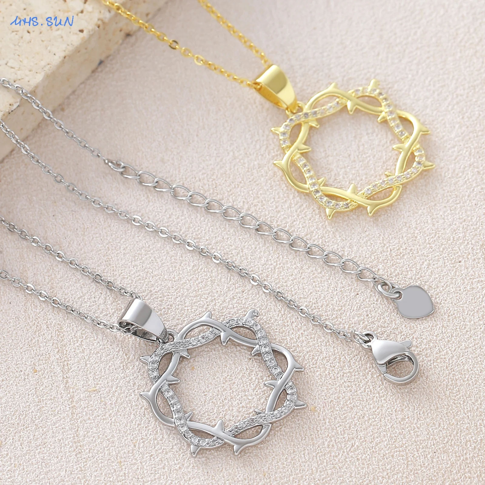 MHS.SUN الشوك دائرة قلادة القلائد موضة مطعمة الزركون الجولة الذهب/الفضة اللون للنساء فتاة مجوهرات هدايا الحفلات