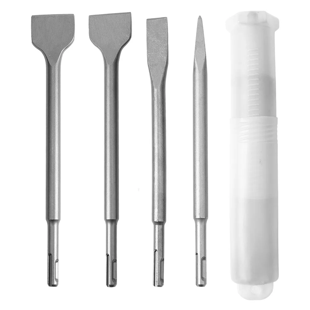 4pcs SDS Plus Shank Chisel Bit Set Round Shank Flat Chisel Hammer Drill Chisel Pointed Chisel Heavy Duty Design