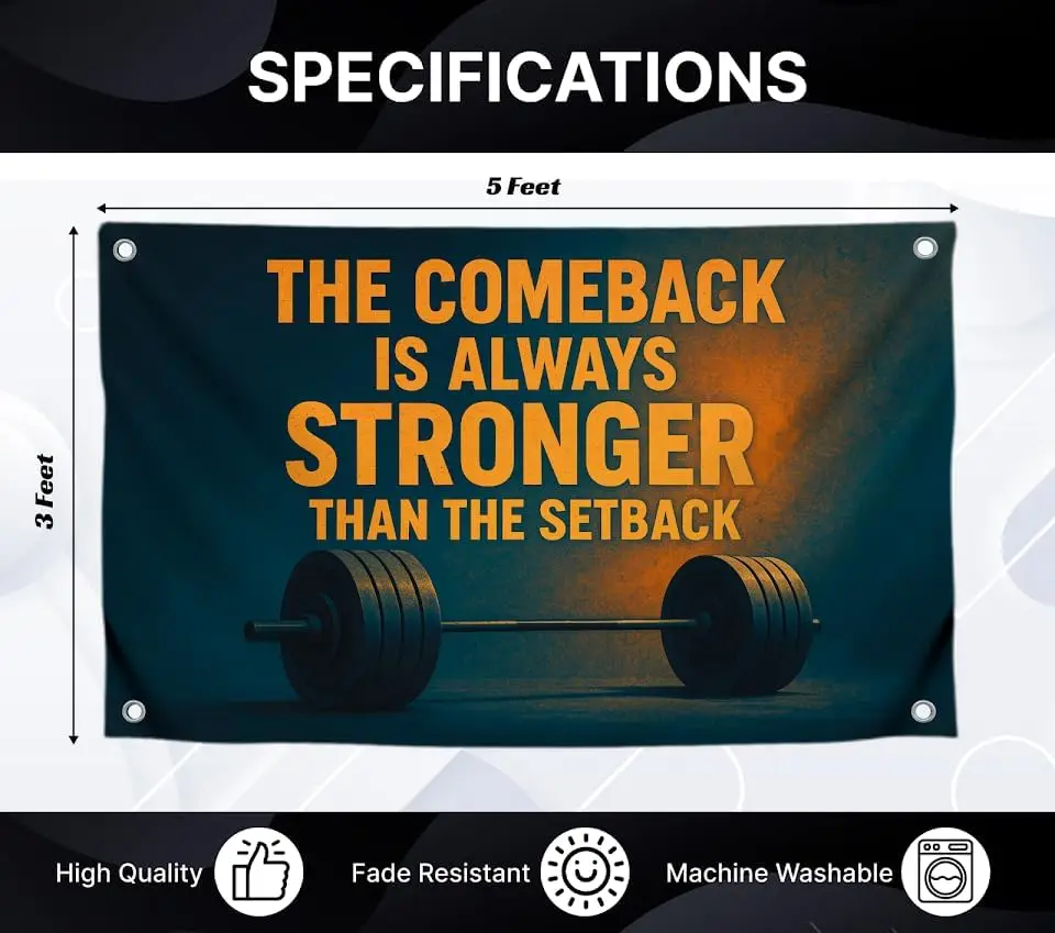 Motivational Gym Poster Banner The Comeback Is Always Stronger Than Setback Workout Fitness Decor Strength Wall Art Gift for Ath
