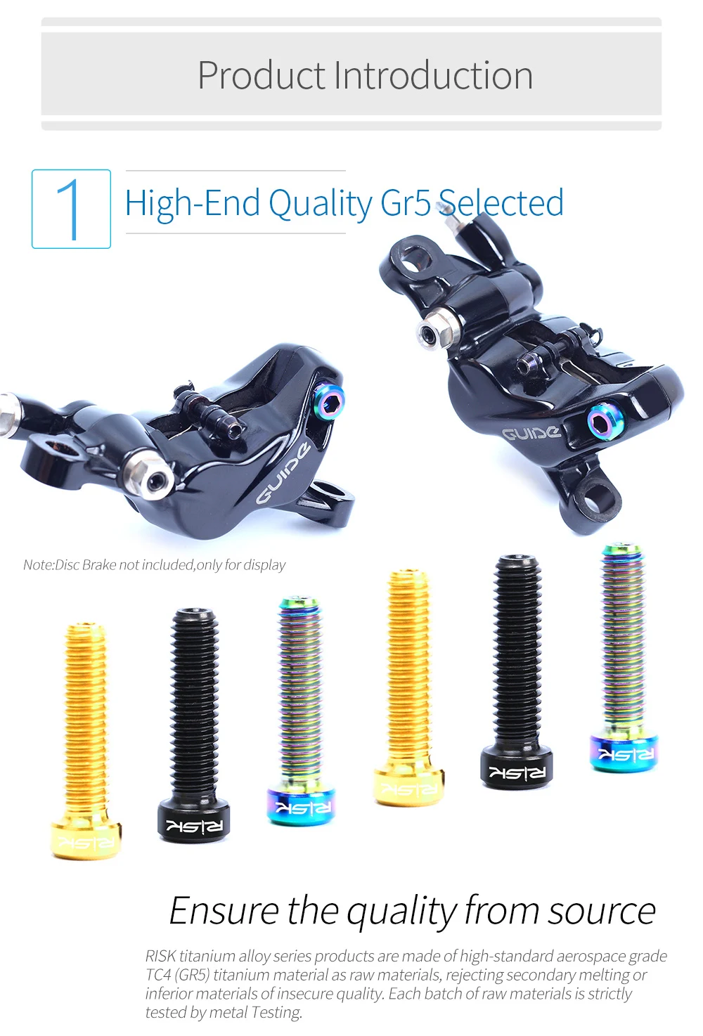 RISK 2pcs MTB Bike Disc brake Caliper Bolts Titanium Alloy M6*23.5mm Bicycle Screws Hollow for DEORE
