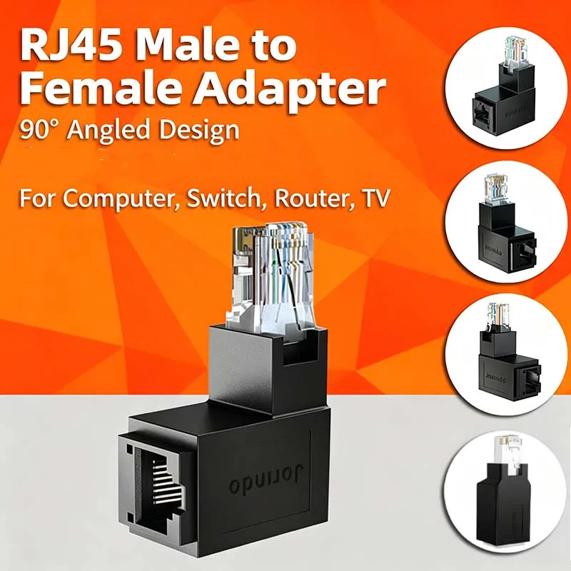 3PCS RJ45 90 Degree L‑Angle Male to Female Ethernet Adapter, Gigabit LAN Corner Elbow Connector for Router Switch Network Cable