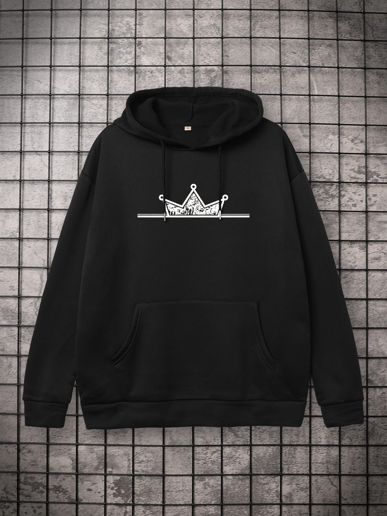 

Sycpman Men Crown Printed Hoodie Autumn and Winter Loose Long Sleeved Pullover Couple Casual Streetwear Clothing