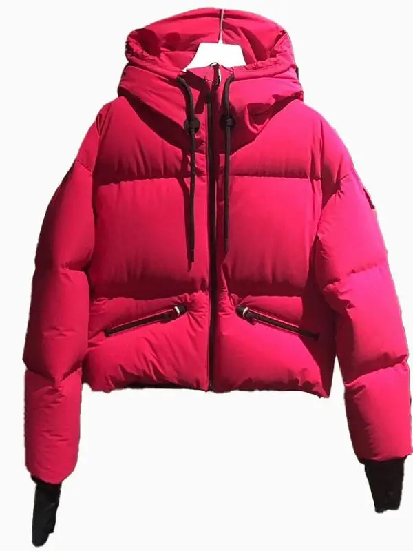 여성 겨울 Thiened down Jaet 지퍼 후드 컬러 방풍 겉옷 한국 슬레 통근 Faion White Du down