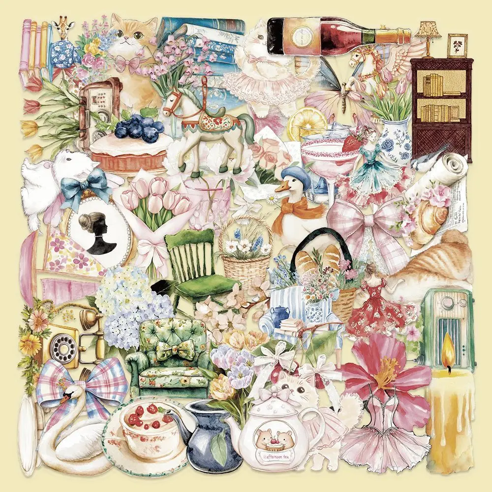 50Pcs Watercolor Girl's Garden PET Stickers Transparent Waterproof Decals for Journals, Phone Cases & Luggage AnimeWorlds Store