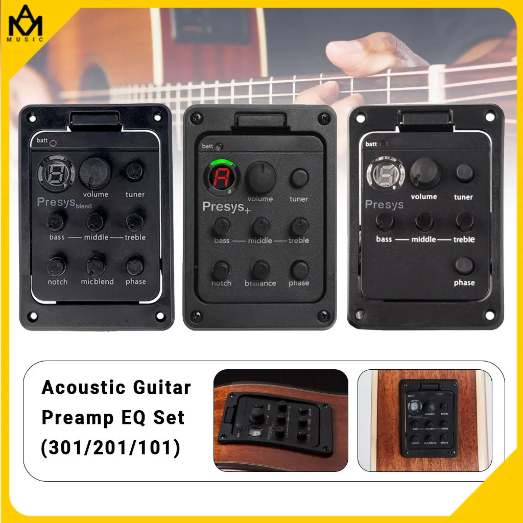 Acoustic Guitar EQ Preamp For 101/201/301 Classical Acoustic Guitar Pickup EQ Equalizer Tuner Amplifier Piezo Mic Beat Blend SET